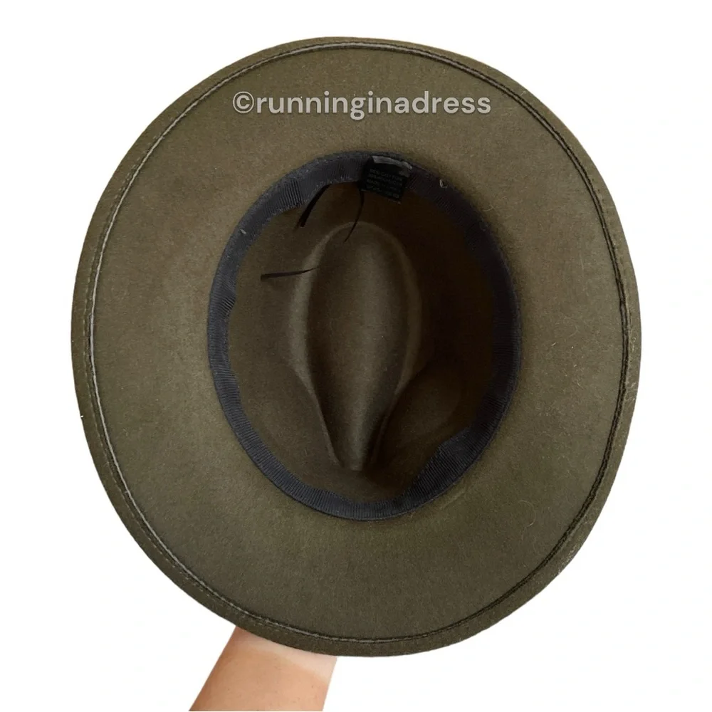 Olive Green Felt Fedora Hat Western Boho Size One Size